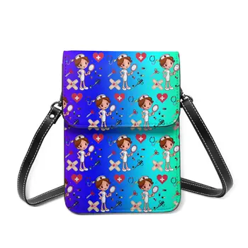 

NOISYDESIGNS Gradient Color Mini Crossbody Shoulder Bags Nurse Pattern Women Multi-functional Cell Phone Pocket Card Purse Lady