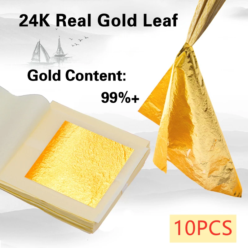 24K Gold Фольга листочек из съедобного золота листы для украшения тортов стейк