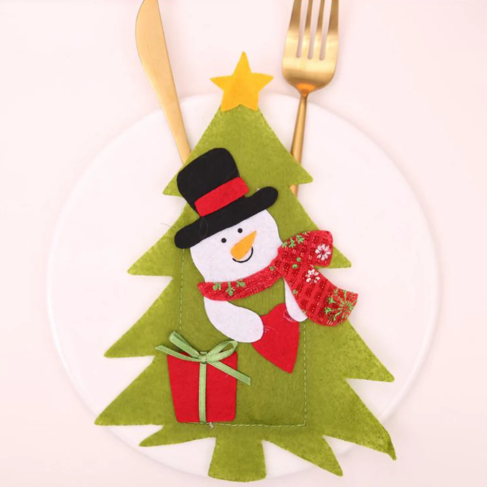 1 шт Санта шляпа олень Рождество год Карманный вилка, нож, столовые приборы держатель сумка для дома вечерние украшения стола - Цвет: Tree shape snowman
