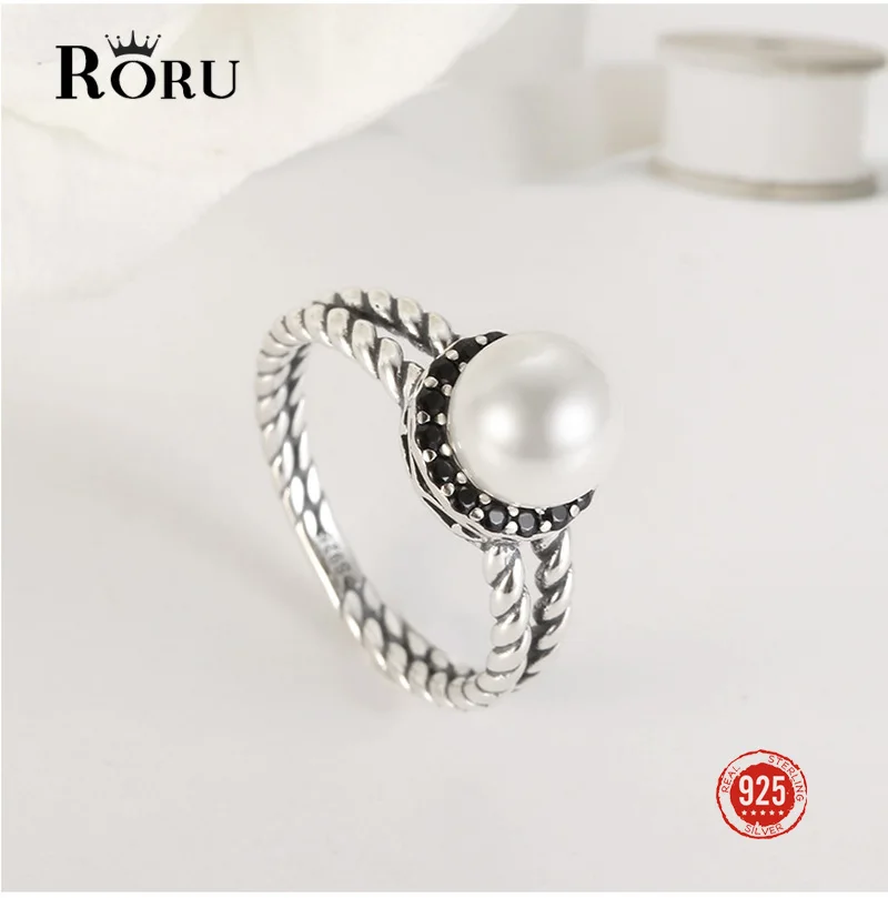 

925 Sterling Silver Fine Jewelry with Natural Stones Pearls Zircon Ring Dainty Bohemian Vintage Engagement Ring for Women