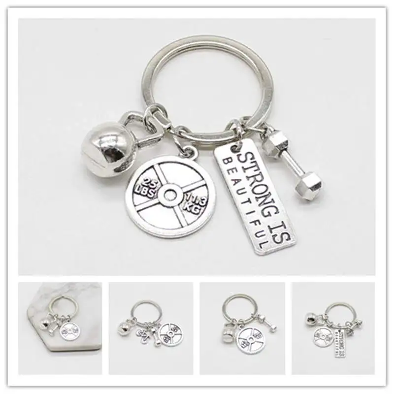 

Glamour fashion personality gym strength sports series barbell dumbbell men and women couple key chain jewelry wholesale