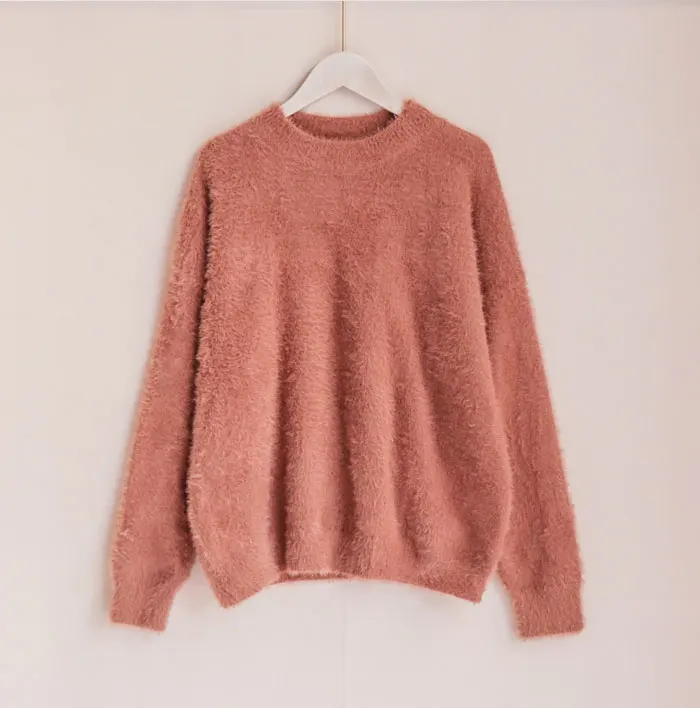 Autumn Winter Oversize Thick Mink Cashmere Sweater Poullovers Women Batwing Sleeve Female Casual Warm Fur Sweater Jumper