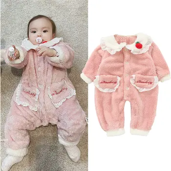 

Baby Fleece Strampler Girls Rompers Winter Long Sleeve Pink Thick Jumpsuits Warm Newborn Infant Onesie Overalls Funny Clothes