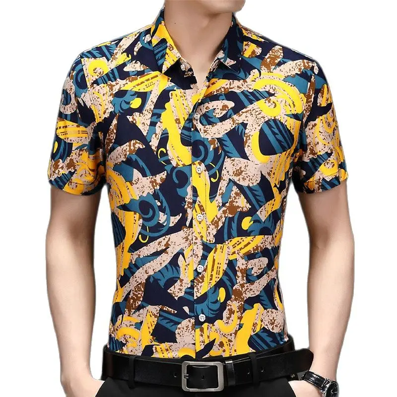 

2022 summer floral shirt men's short-sleeved lapel cardigan trend