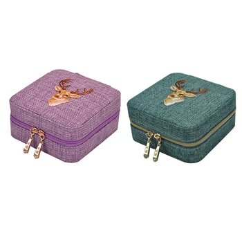 

2 Pcs New Linen Box Multifunction Necklace Ring Earings Bracelet Storage Box Organizer Girl Gift, Purple & Green