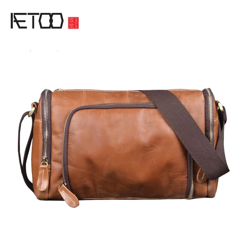 

BJYL New handmade cylinder shoulder bag head layer cowhide messenger bag mad horse skin simple fashion casual men bag