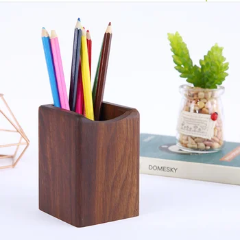 

Wooden Pen Box Multiple-Use Desk Organizer Eco Natural Wood Storage Box (Black Walnut)