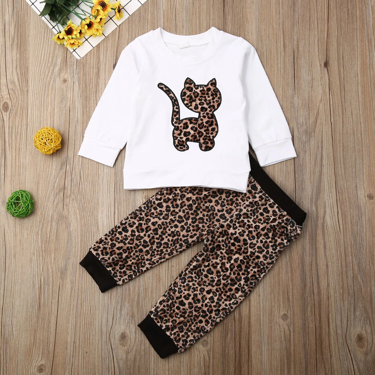 2019 2PCS Newborn Kids Baby Girls Leopard Print Clothes Kitten Shirt Pants Outfits | Детская одежда и обувь