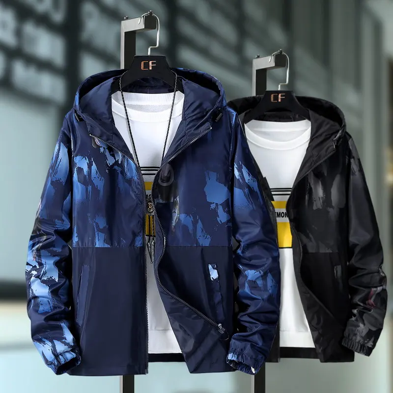 

spring Hooded Jackets Men New Patchwork Color Block Pullover Jacket Fashion Tracksuit Coat Men Hip Hop Streetwear Jacket Men