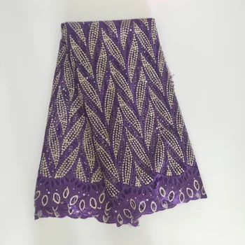 

Purple 2020 High quality French mesh Lace Fabric With Stone African Net Tulle Lace Fabric For Wedding Party Dress 5Yards