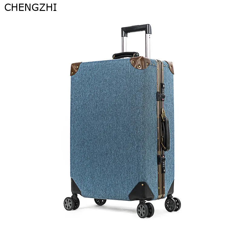 CHENGZHI 20 ''24'' дюймов ретро из искусственной кожи чемодан на колёсиках Спиннер для женщин алюминиевая рама пароль тележка чемодан колёса