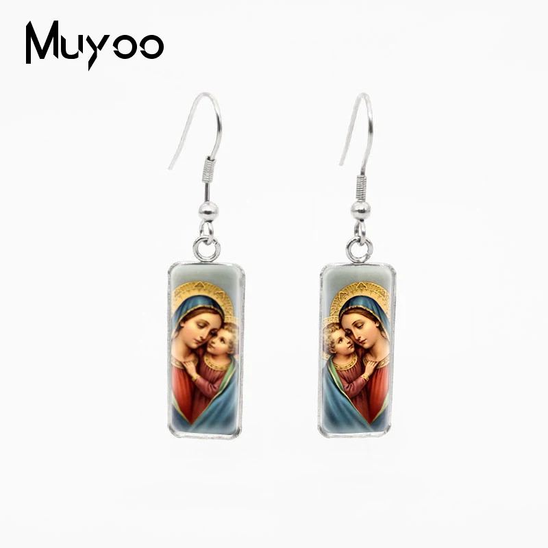 Jesus Christ Mother Mary прямоугольные серьги с рыбным крюком, ювелирные изделия Mary из нержавеющей стали, серьги с рыбным крюком - Окраска металла: 1