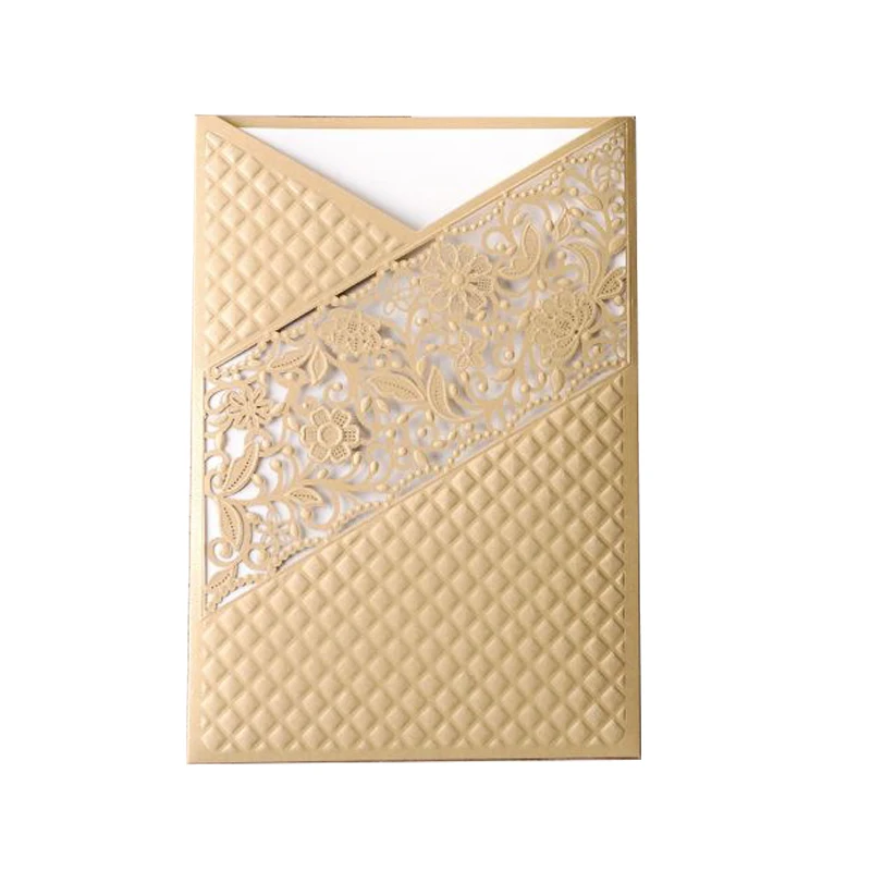 50pcs Blue Gold Laser Cut Flora Wedding Invitation Card Elegant Lace Rose Greeting Cards Custom Birthday Wedding Party Supplies