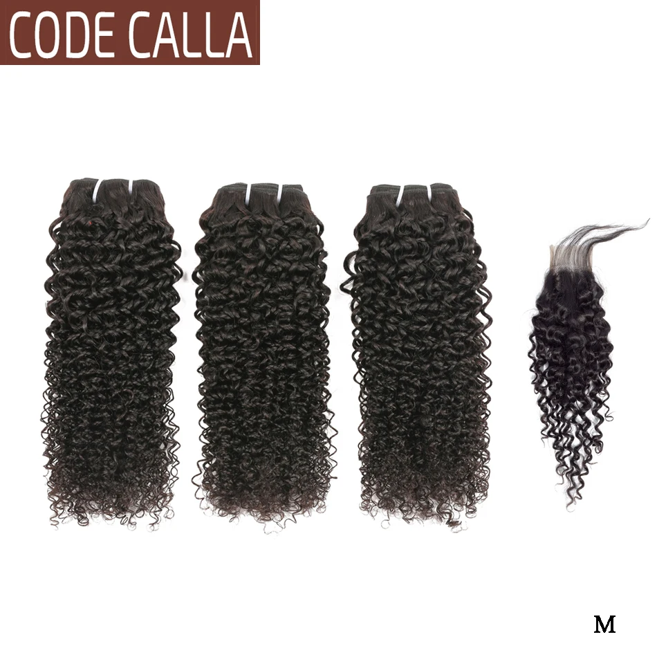 

Code Calla Hair Kinky Curly Bundles With 2*6 KIM K Lace Closure Brazilian Remy Human Hair Double Drawn Bundles Hair Extensions