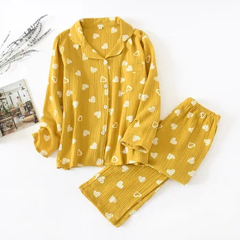 

Women's Love Printed Cotton Long-sleeved Trousers Sleepwear Comfortable and Loose Nightwear Suit Pijama Mujer Invierno