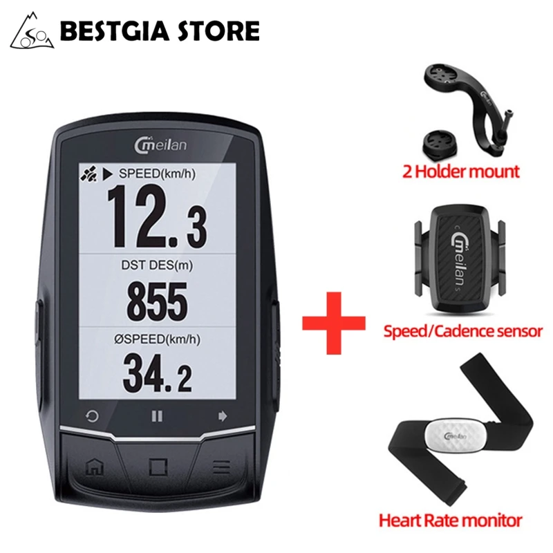Meilan GPS для велосипеда компьютер BLE4 беспроводной Велосипедный одометр с нагрудным пульсометром/датчик каденса/держатель компьютера для велосипеда