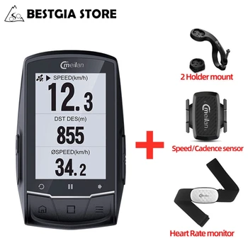 

Meilan GPS Bike Computer BLE4 Wireless Bicycle Odometer With Chest Heart Rate Monitor/Cadence Sensor/Bike Computer Holder Mount