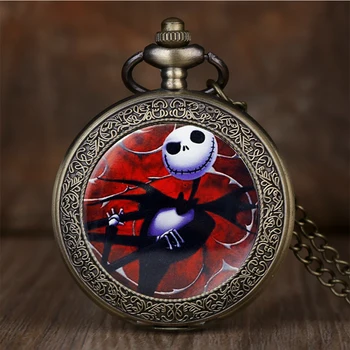 

Vintage Pocket Watch The Nightmare Before Christmas Jack Skellington Skull Quartz Pocket Watch with Chain Women Men Best Gifts