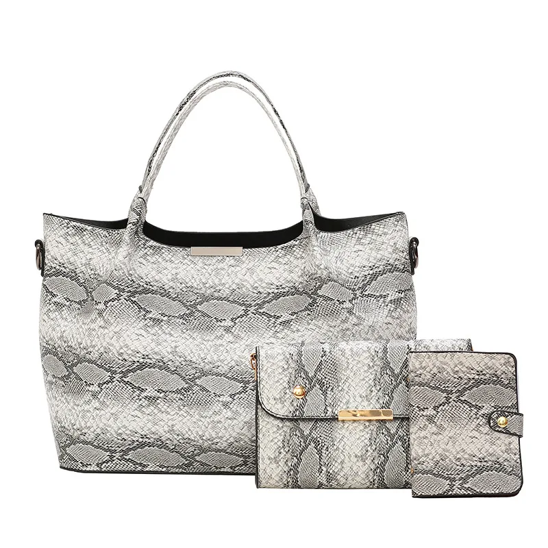 

New Style WOMEN'S Bag Fashion Snakeskin Print One-Shoulder Handbag Simple Versatile Three-piece Set Different Size Bags
