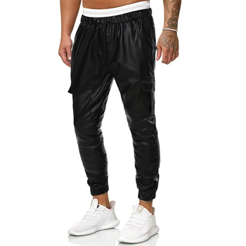 

New Thick PU Loose-fitting Men's Pants for Leisure Motorcycle Large Size and Multi-pocket Joggers Men Leather Pants