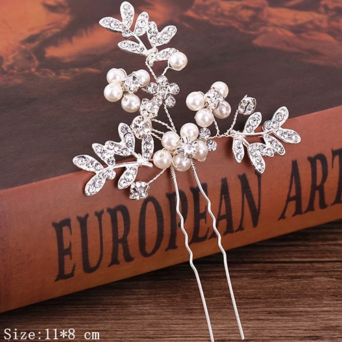 Bridal Hairpins Wedding Hair Accessories Tiara Pearl Rhinestone Flower Bridal Headpiece Wedding Hair Pins For Women Hair Jewelry Silver