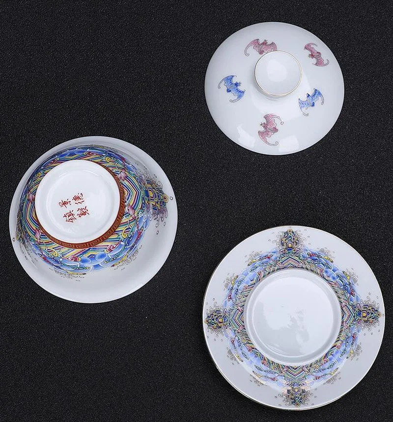 Керамическая эмалированная роспись Gaiwan синий и белый чай Tureen фарфоровая большая