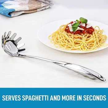 

2Pcs Stainless Steel Kitchen Spoon Long Handle Noodle Spaghetti Server Fork Tool for serve spaghetti