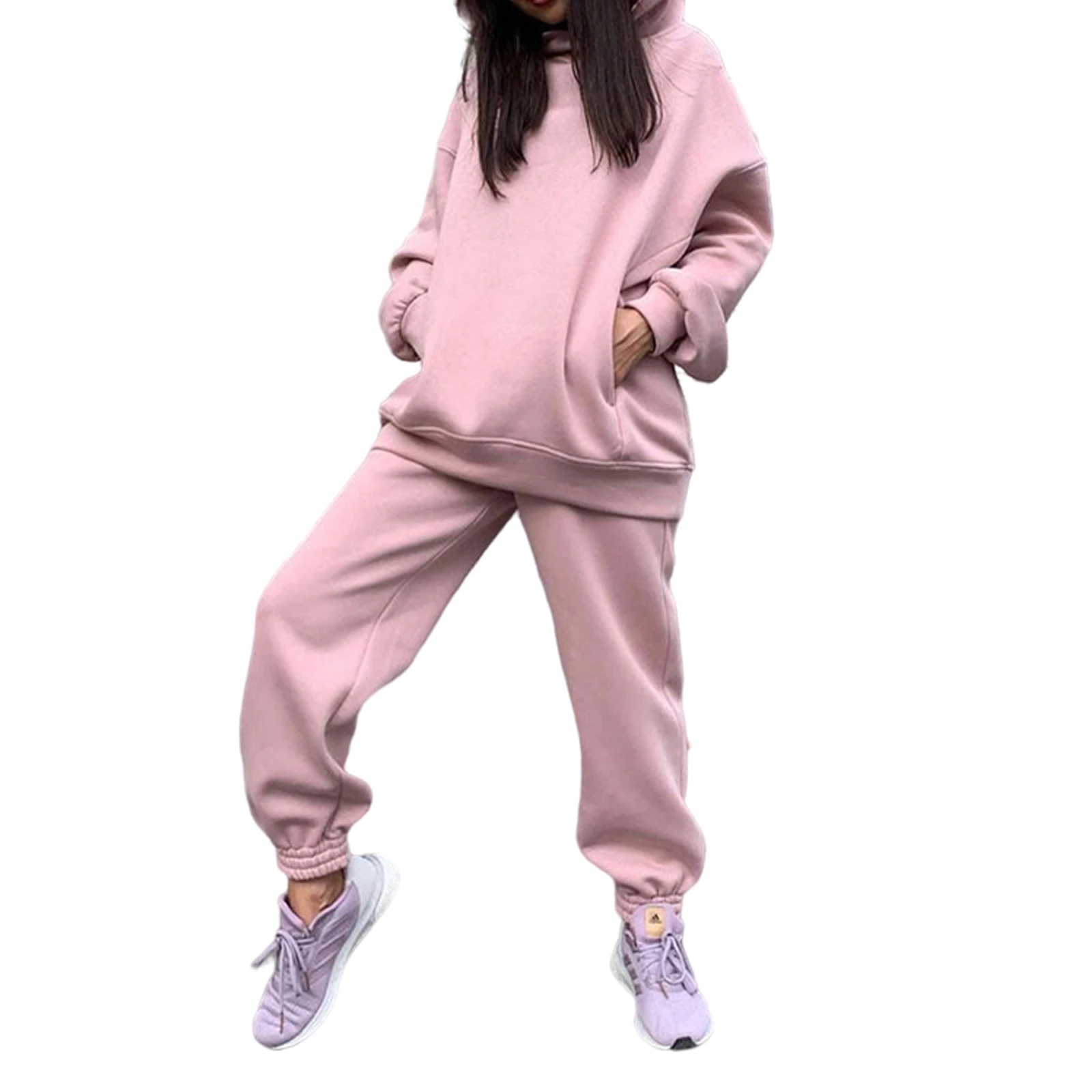 sweatshirts for girls Women's Autumn Plus Fleece Sweatshirts Tracksuit Two Piece Set Casual Oversized Solid Female Sports Hoodie Suit Long Pant Sets cropped hoodie