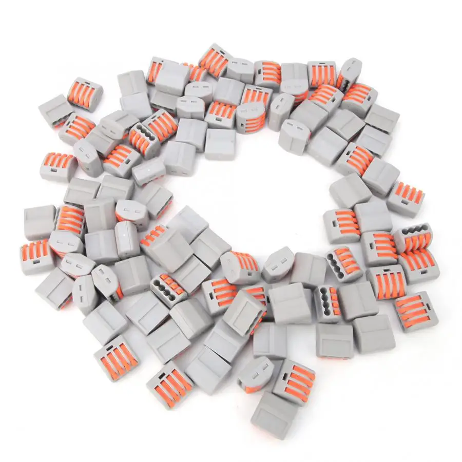 

Terminal Block Crimp Terminal 100pcs 4 Way Spring Lever Terminal Block Reusable Electrical Wire Cable Connector Cable Terminal