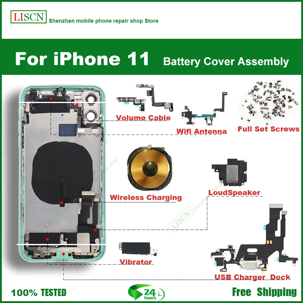 Задняя крышка батарейного отсека для IPhone 11 средняя рамка Шасси лоток SIM-карты