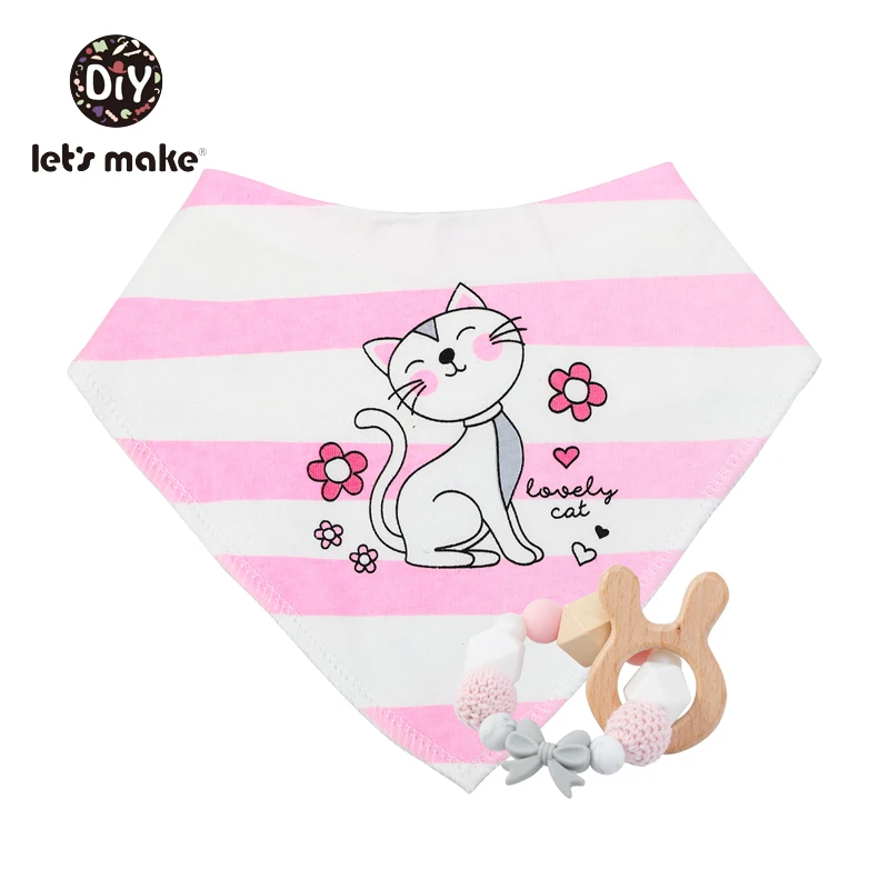 Let's Make 1set Saliva Towel Baby Bibs& Nursing Bracelet Dinosaur Lion Print Bandana Soft Cotton Boys Girls Feeding Saliva Bib