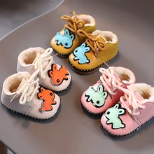 Chaussures d'hiver pour bébés filles, mignonnes, épaisses, rembourrées en coton, pour garçons et enfants, à la mode, avec des lacets sur le devant de lapin, unisexes