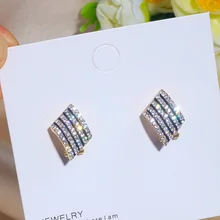 Новые трендовые женские серьги, роскошный блестящий золотой цвет, геометрические формы, серьги-гвоздики с кристаллами для женщин, свадебные украшения, аксессуары