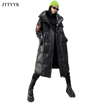 

2021 Winter Feather Jackets Women’s Hooded Stand Collar Loose Letters Down Coat Thick Warm Long Winter Snowfield Outerwear Women