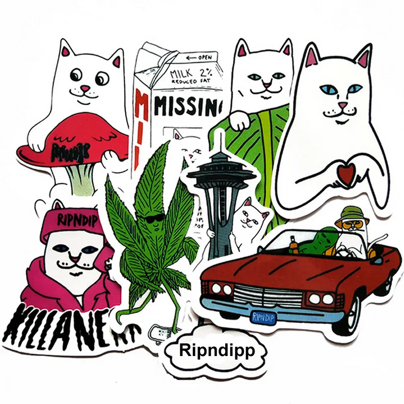 

8pcs Pack Cat Ripndipp Funny Stickers Waterproof PVC Skateboard Luggage Suitcase Motorcycle Laptop rip n dip Decal Stickers Toy