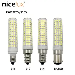 Мини E12 E14 BA15D светодиодный светильник 15 Вт 110 В 220 в керамический корпус светодиодный светильник-кукуруза 2835 SMD 360 Угол луча заменить