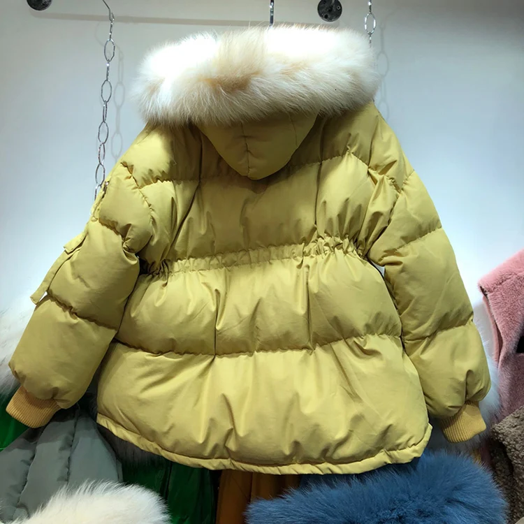 Женская зимняя куртка, пуховое хлопковое пальто, женская парка, натуральный Лисий мех, с капюшоном, Модное теплое плотное пальто, зимняя женская куртка MY223