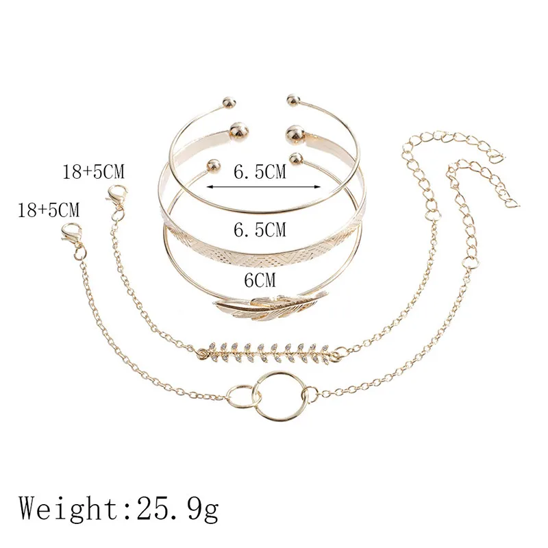 Набор из 5 предметов: Богемский Браслет золотого цвета в форме листа для женщин, винтажные браслеты в стиле панк, ювелирные изделия, рождественский подарок