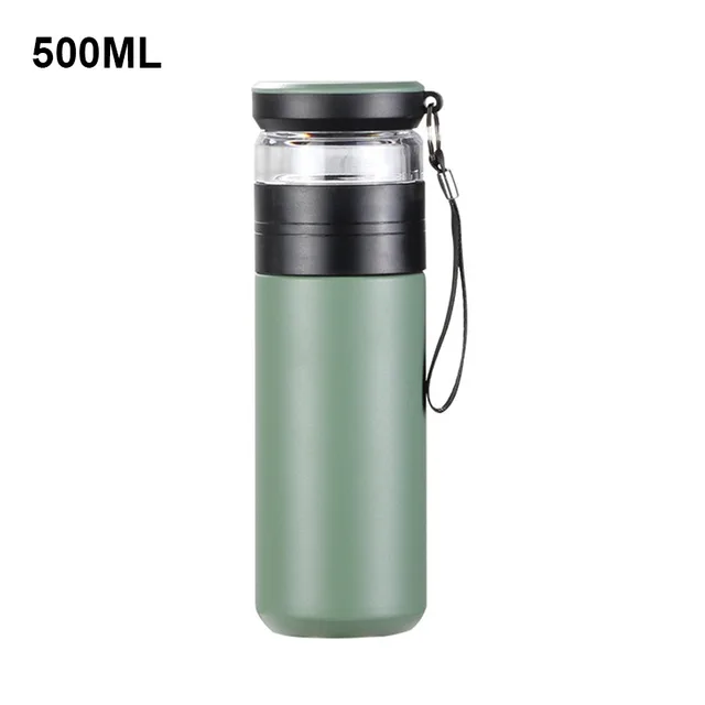 Insulated Cup with Filter 316 Stainless Steel Tea Bottle Tea Infuser Vacuum Cup with Glass Infuser Separates Tea and Water 500ML green 500ml