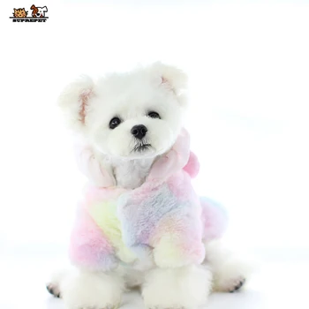 

Pet Clothes Rainbow Dog Costume Winter Warm Fleece Puppy Clothes Pet Outfit Cat Hoodie Dog Accessories for Small Dogs Luxury