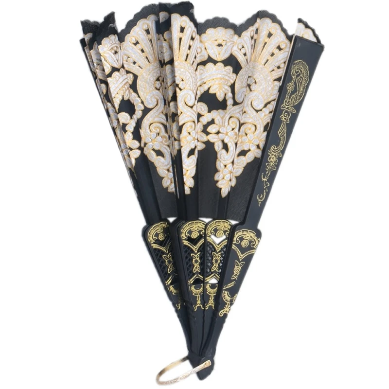 Складные ручные вееры с цветочным кружевом черные свадебные танцевальные шелковые вееры декоративные веера в испанском стиле