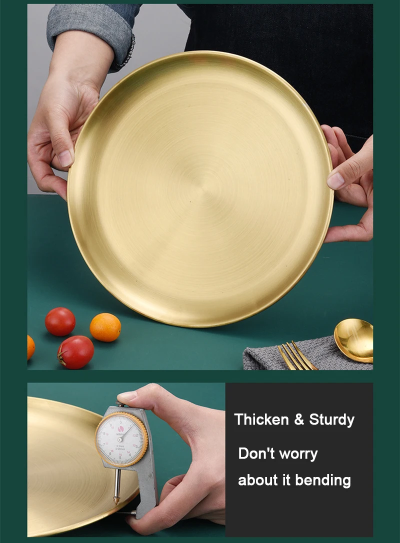 Gold Plate Round Stainless Steel Size : 30 Cm