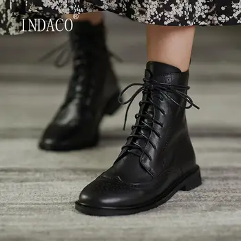 

Leather Boots Women Winter Warm Shoes Cross Striped Ankle Boots For Women Thick Heel Black Bullock Boots