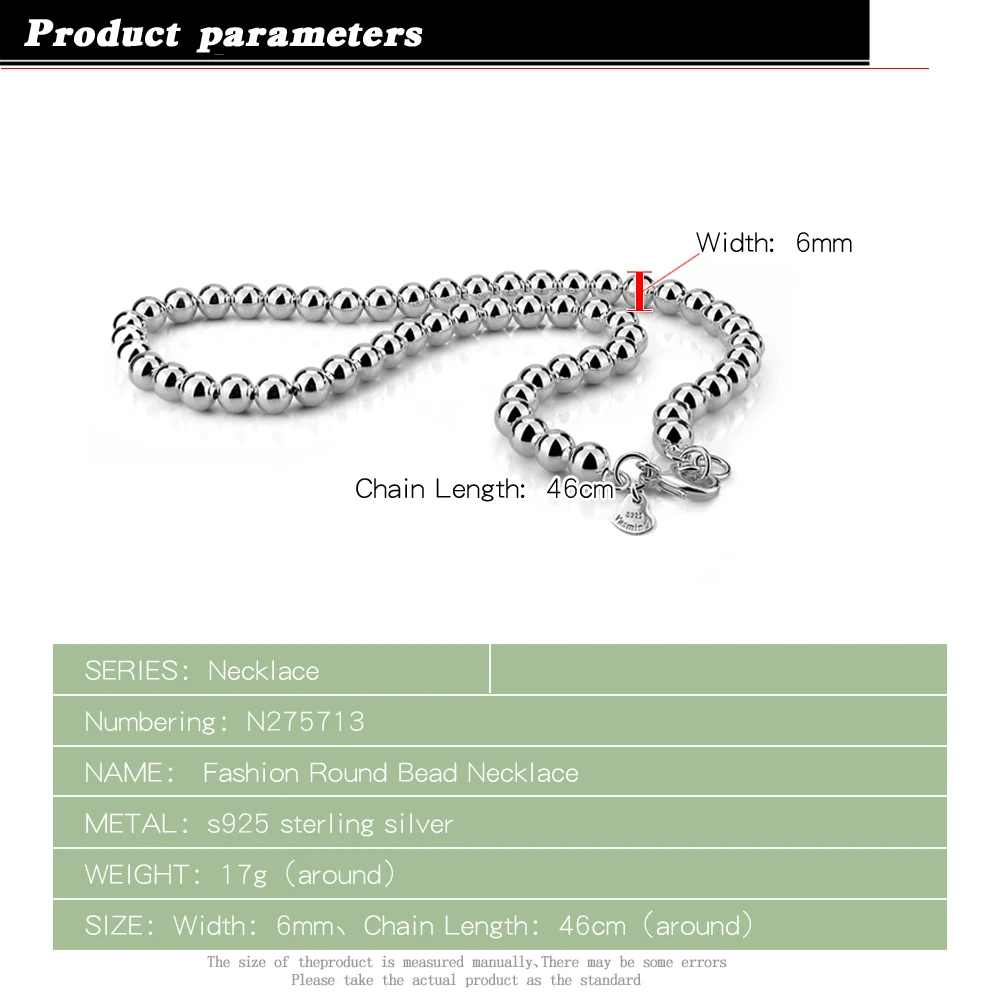 Модные мужские однотонные Серебряные бусы ожерелье Простой 100% 925 серебро 5 /6 мм/46