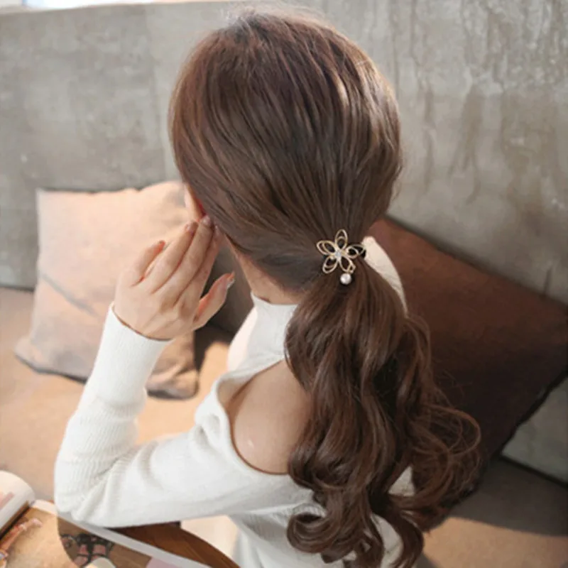 Gariton Fashion Vintage Rhinestone Crystal Pearl Hair Band hair accessories for women Girls Rope Elastic Ponytail Holder | Украшения и