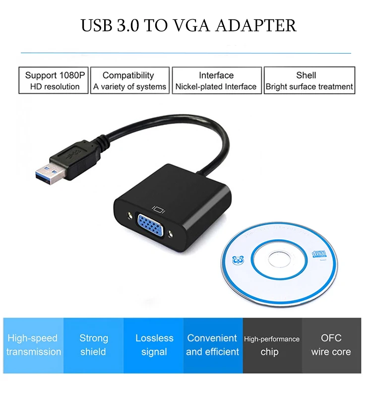 USB 3,0 to VGA адаптер внешняя видеокарта мульти Дисплей конвертер для Win 7/8/10 настольных монитор проектор 1080p