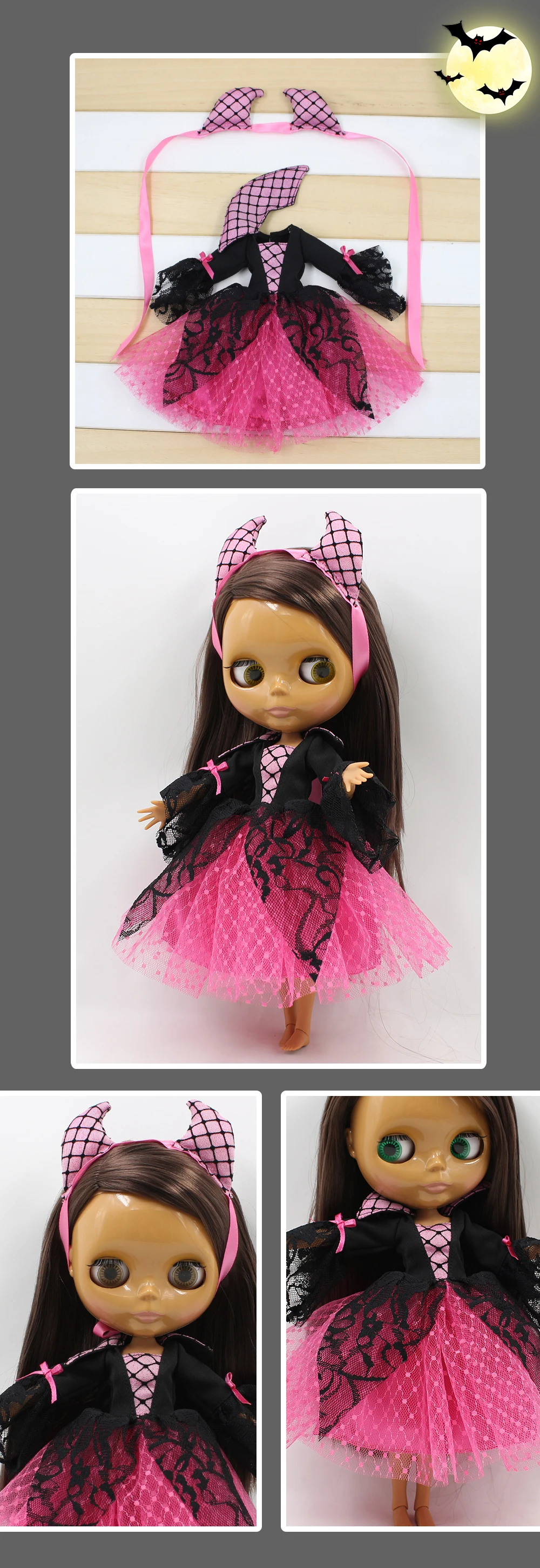 Neo Blythe Dúkku Halloween Cosplay kjóll með vampíruhúfu 3