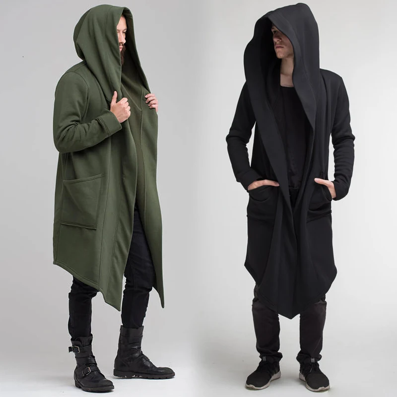 

Men Japanese Style Hooded Long Robes Cardigan Windbreaker Medieval European Cape Cloak Coat Jackets Viking Pirate Killer Costume
