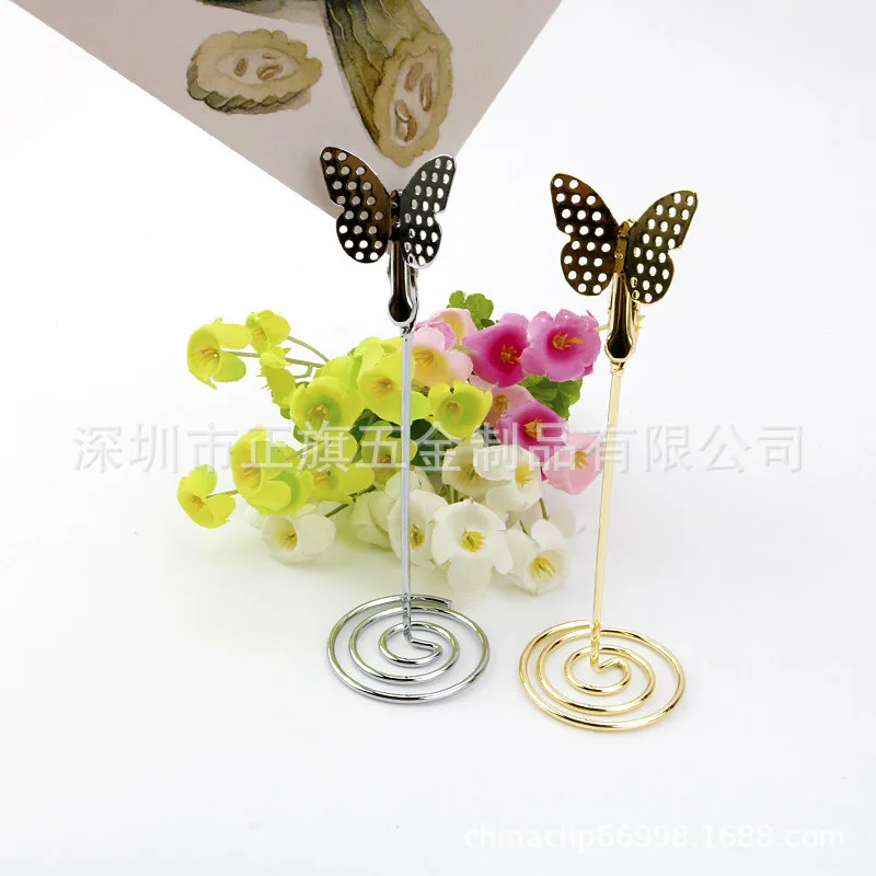 Gold Rose Gold And Silver Butterfly-Shaped Crocodile Clip Insert Wedding Seats Notes Folder Card Holder Cross Border Source Curr