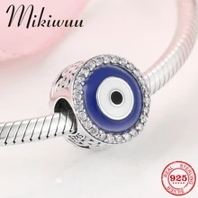 925 стерлингового серебра эмаль Злые Голубые Глаза круглой формы CZ тонкие Бусины Подходят браслет Pandora Шарм ювелирные изделия